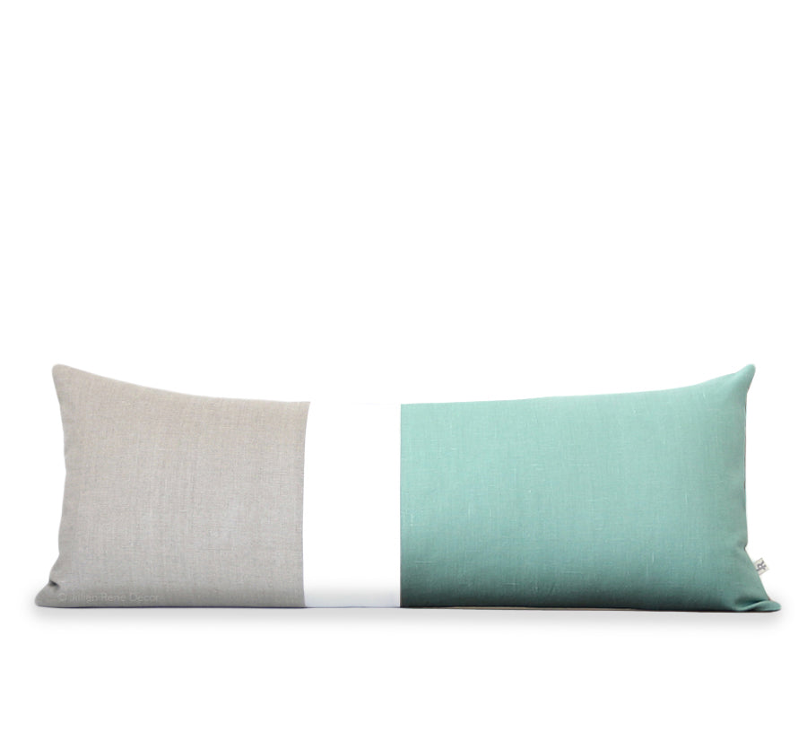 Aqua and Cream Colorblock Pillow (14x35)