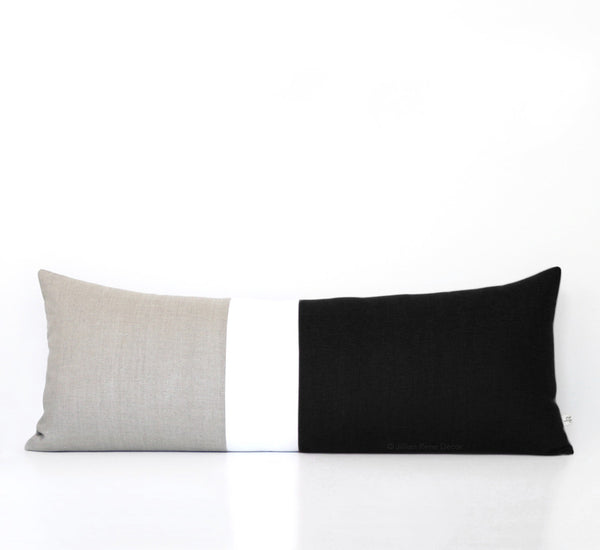Black and Cream Colorblock Pillow (14x35)