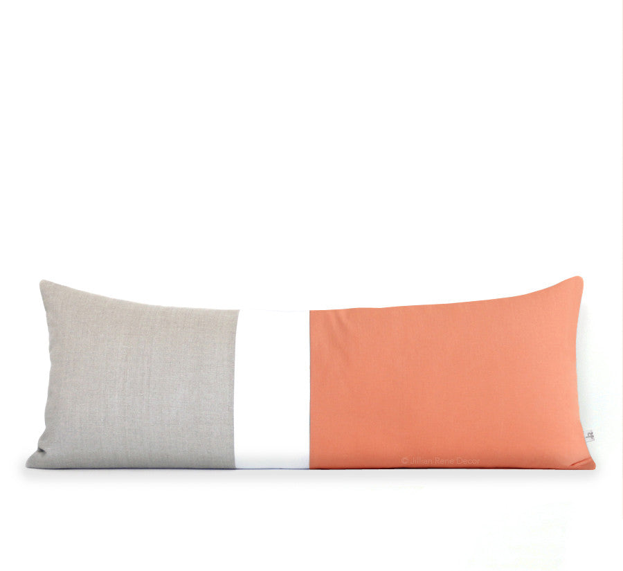 Extra Long Lumbar Colorblock Pillow (14x35) Cantaloupe
