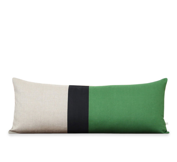 Extra Long Lumbar Colorblock Pillow (14x35) Meadow, Black and Natural