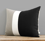 Colorblock Pillow Cover - Black, Cream and Natural Linen