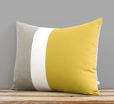 Colorblock Pillow - Mustard, Cream and Natural Linen