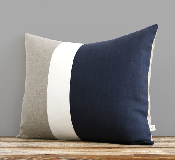 Colorblock Pillow - Navy, Cream and Natural