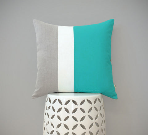 Colorblock Pillow - Turquoise/Cream/Natural