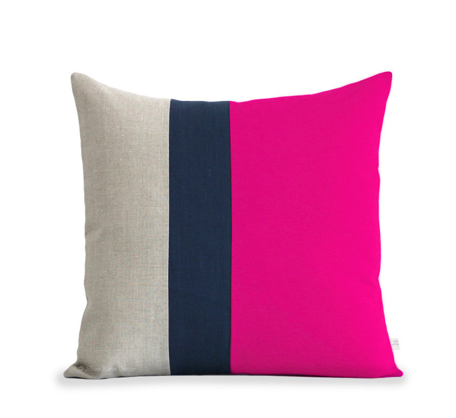 Colorblock Pillow Hot Pink/Navy/Natural by Jillian Rene Decor