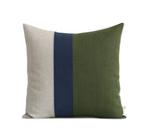 Olive Pillow Cover Set of 2 with Navy Stripe