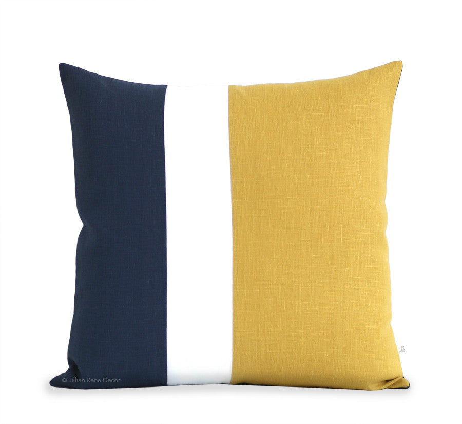 Colorblock Pillow - Squash Yellow, Cream and Navy Linen