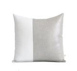 Two Tone Colorblock Pillow - Metallic Silver and Cream Linen