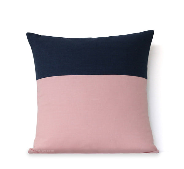 Rose Quartz and Navy Colorblock Pillow
