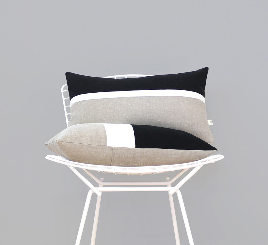 Horizon Line Pillow - Black, Cream and Natural Linen
