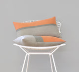 Horizon Line Pillow - Pumpkin Orange, Stone and Natural Linen