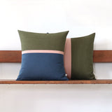 Horizon Line Pillow - Olive, Blush and Navy