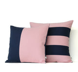 Rugby Stripe Pillow - Rose Quartz and Navy