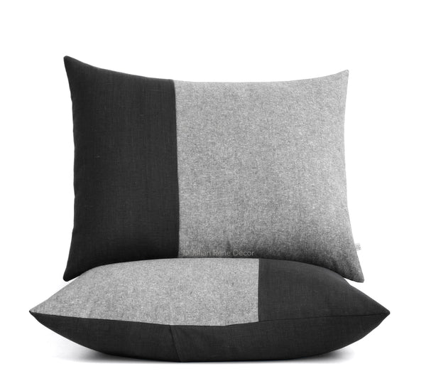 Colorblock Pillow Shams - Black and Black Chambray