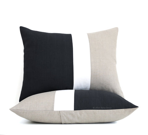 Colorblock Pillow Shams - Black, Cream and Natural Linen