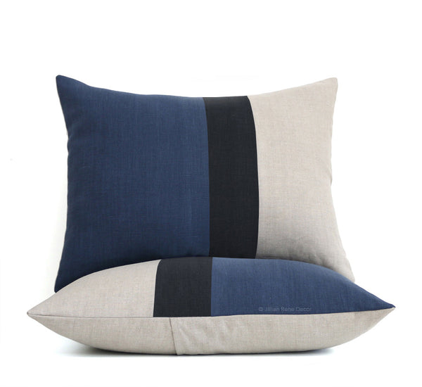 Colorblock Pillow Shams - Navy, Black and Natural Linen