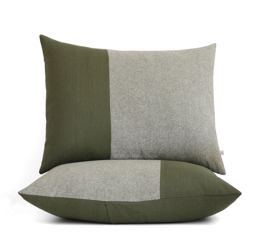 Colorblock Pillow Shams - Olive and Olive Chambray