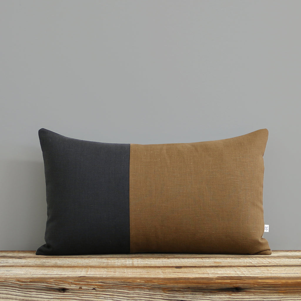 Multicolor Two Tone Colorblock Pillow - Coal and Caramel