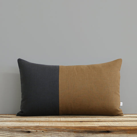 Multicolor Two Tone Colorblock Pillow - Coal and Caramel