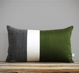 Silk Colorblock Pillow - Olive