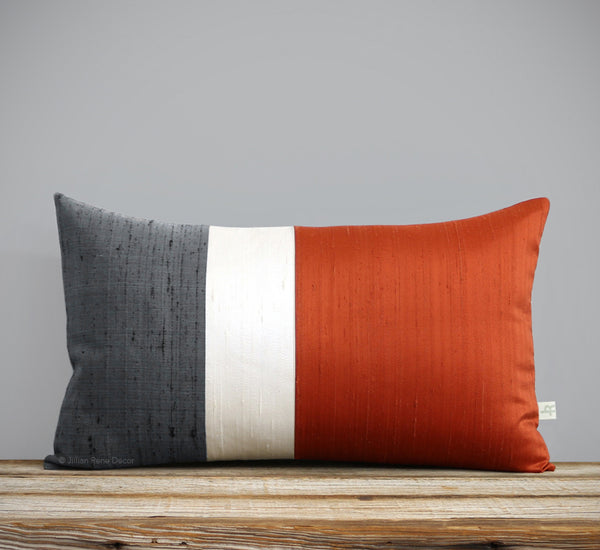 Silk Colorblock Pillow - Persimmon