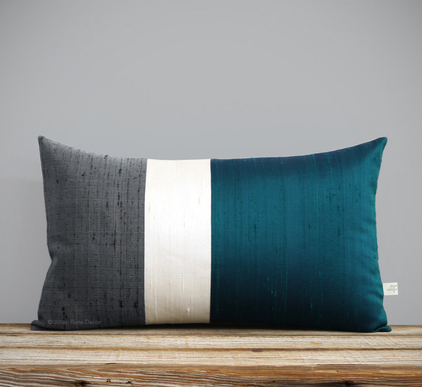 Teal and grey couch on sale pillows
