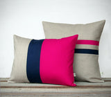 Striped Pillow - Hot Pink/Navy/Natural