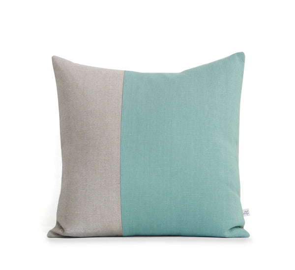 Two Tone Colorblock Pillow - Natural and Aqua