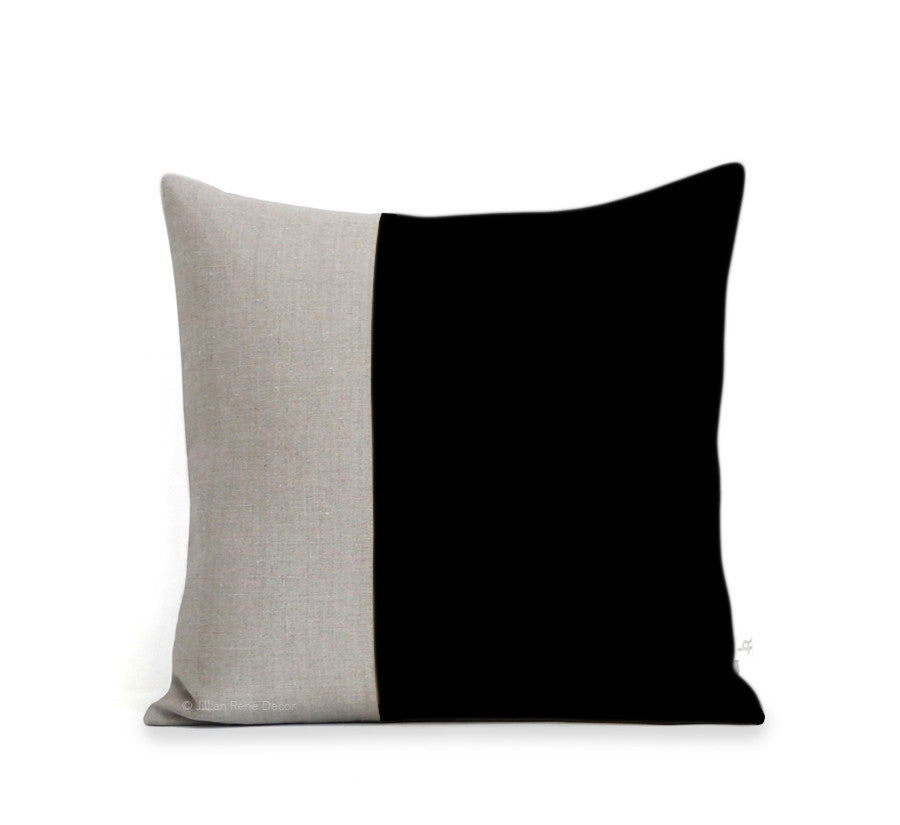 Two Tone Colorblock Pillow - Natural and Black
