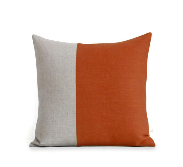 Two Tone Colorblock Pillow - Natural and Burnt Orange