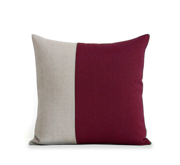 Two Tone Colorblock Pillow - Natural and Crimson