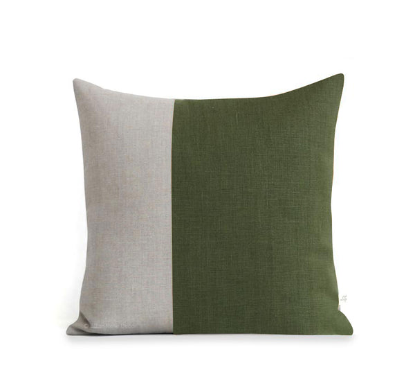 Two Tone Colorblock Pillow - Olive and Natural