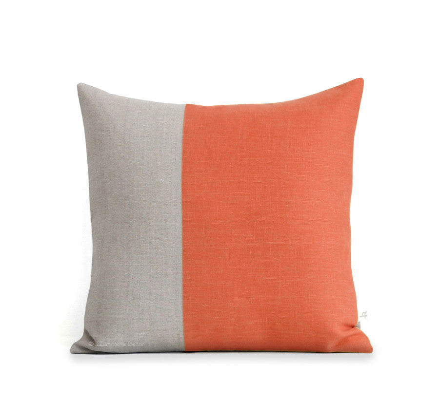 Two Tone Colorblock Pillow - Natural and Orange