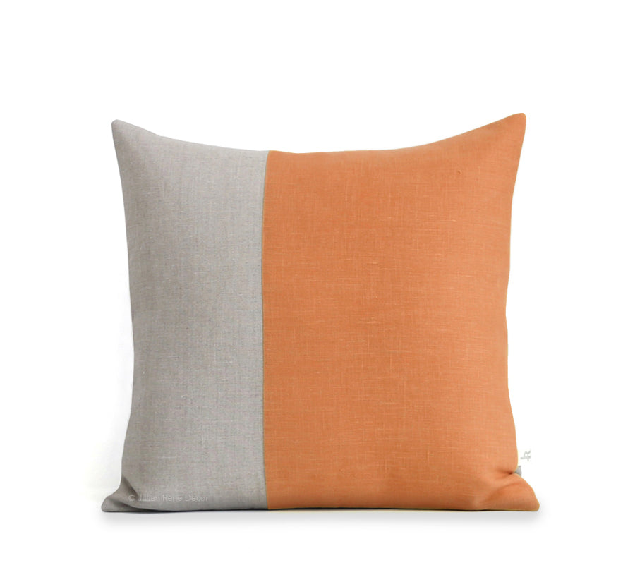 Two Tone Colorblock Pillow - Natural and Pumpkin