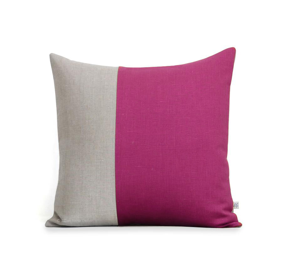 Two Tone Colorblock Pillow - Natural and Sangria