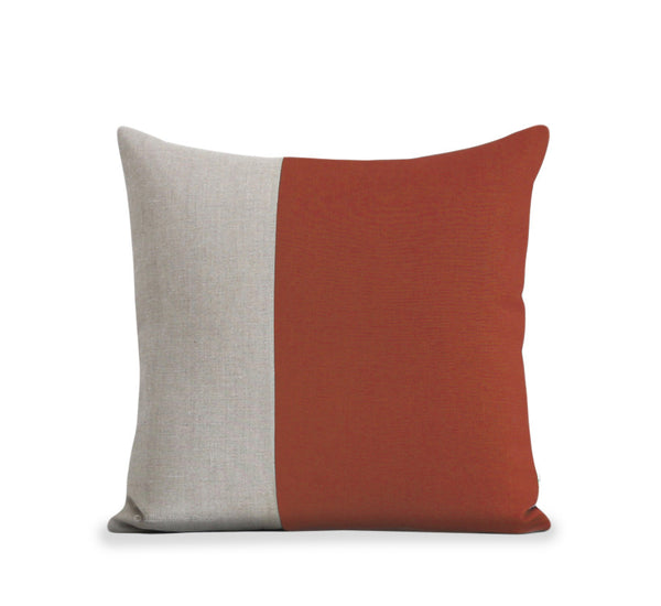 Two Tone Colorblock Pillow - Natural and Sienna