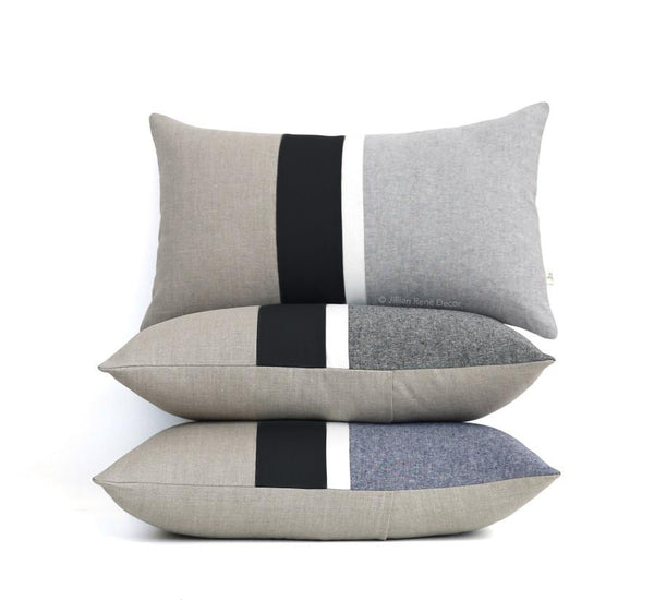 Chambray Striped Pillow - Black