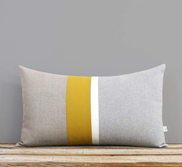 Chambray Striped Pillow - Mustard Yellow