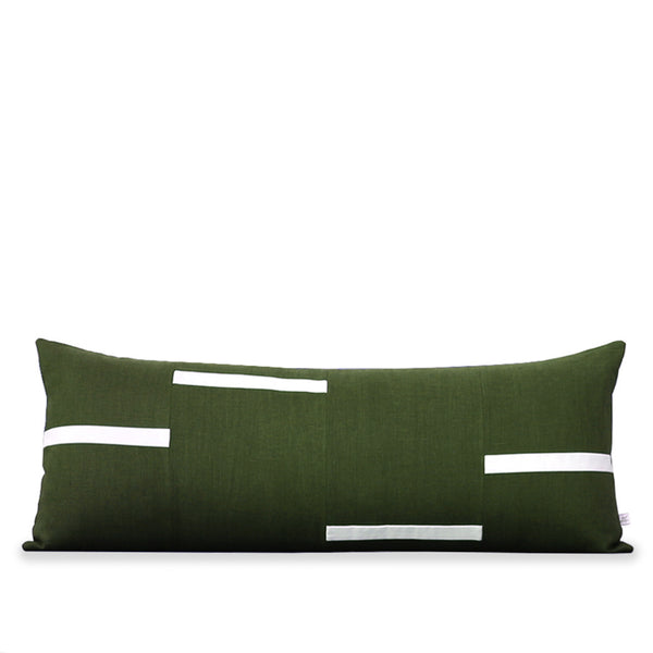 Interconnection Pillow - Olive and Cream Dashes