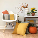 Striped Pillow - Marigold, Stone Grey and Natural Linen