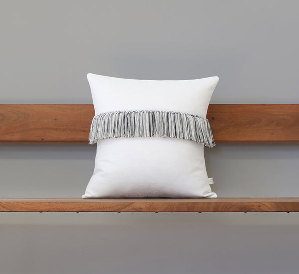 Fringe Pillow - Cream, Black and Natural Linen