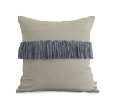 Fringe Pillow - Cobalt, Navy and Natural Linen
