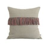 Fringe Pillow - Poppy, Navy and Natural Linen