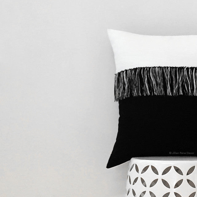 Fringe Pillow - Black/Cream