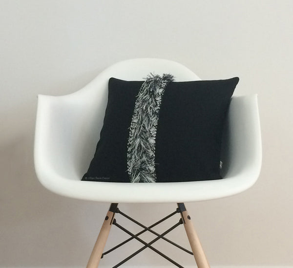 Macrame Fringe Pillow - Black/Cream