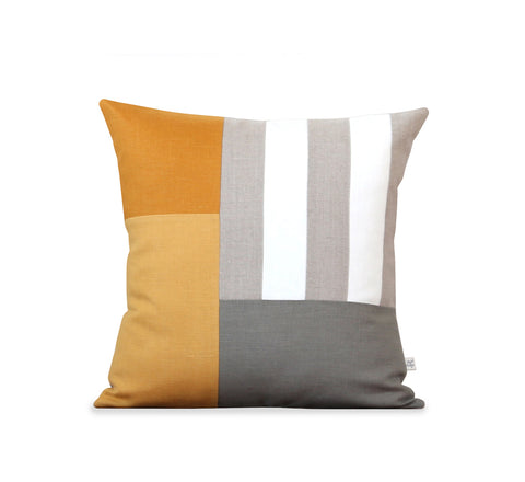 Graphic Grid Pillow - Marigold, Squash, Stone, Cream, Natural