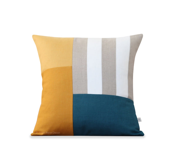 Graphic Grid Pillow - Marigold, Squash, Lake, Cream, Natural