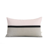 Horizon Line Pillow - Pale Pink, Black and Natural Linen