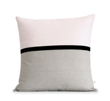 Horizon Line Pillow - Pale Pink, Black and Natural Linen