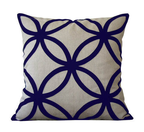 Geometric Pillow - Navy and Natural Linen